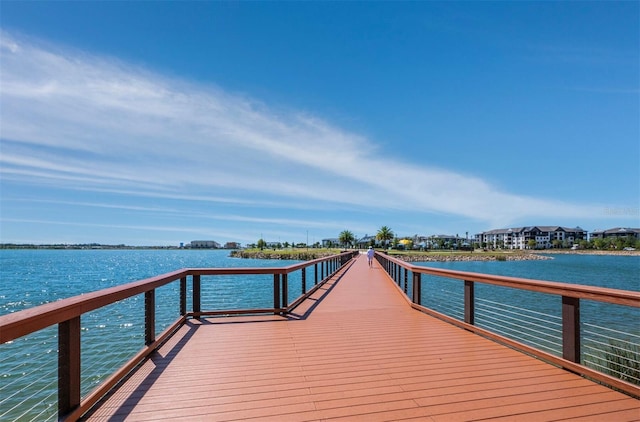 view of dock with a water view