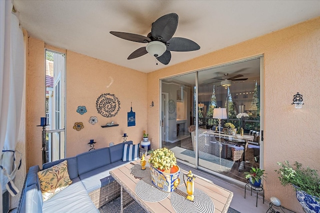 view of patio / terrace featuring outdoor lounge area and ceiling fan