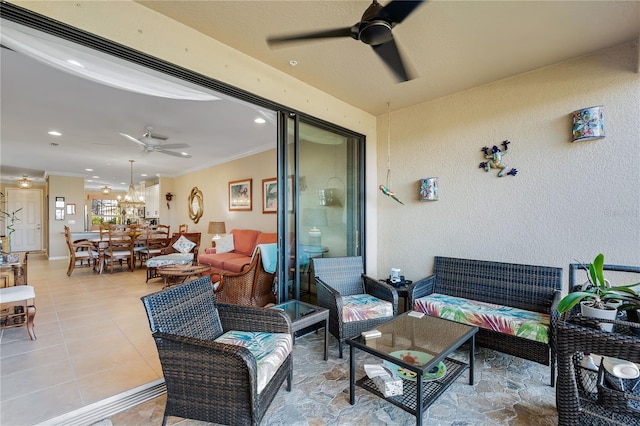 view of patio with outdoor lounge area and ceiling fan