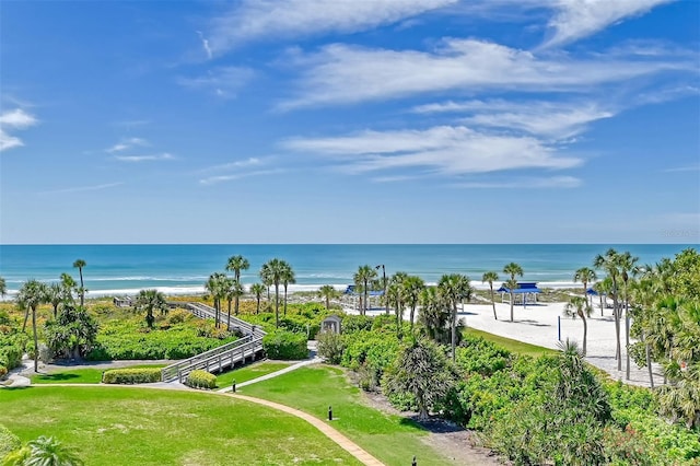 property view of water featuring a beach view