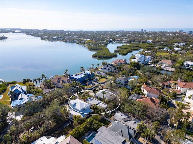 aerial view with a water view