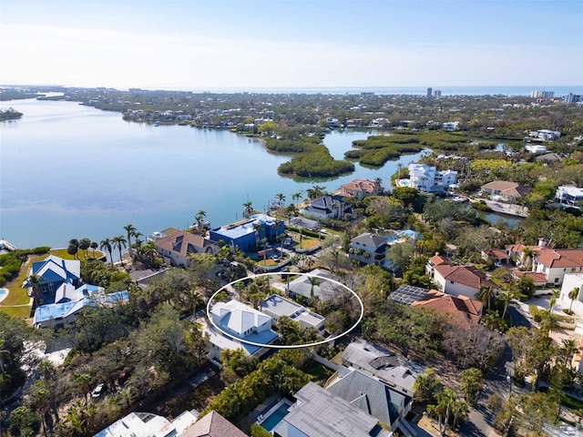 4189 Roberts Point Cir, Sarasota, FL 34242 - aerial perspective of suburban area featuring a large body of water