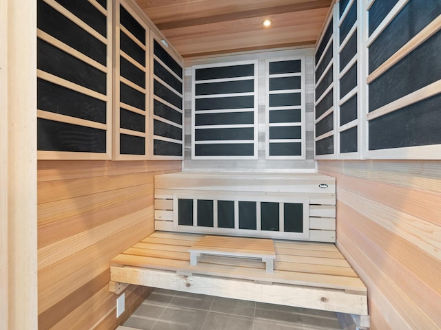 view of sauna featuring tile patterned flooring