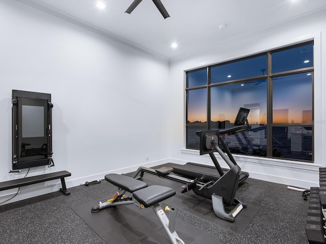 workout area with ornamental molding