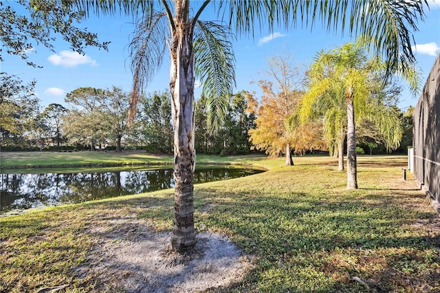 view of yard with a water view