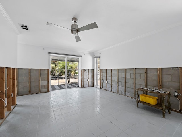 611 Hibiscus Way, Longboat Key, FL 34228 - tiled empty room with ornamental molding, ceiling fan, and visible vents