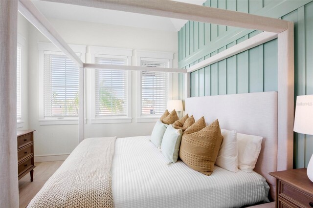 bedroom with light hardwood / wood-style floors