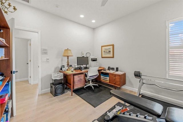 office area featuring light hardwood / wood-style flooring