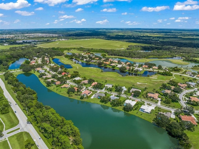 aerial view with a water view