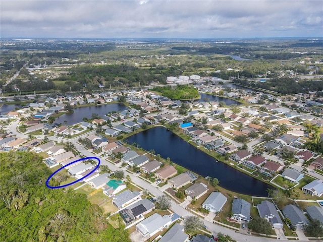 drone / aerial view featuring a water view