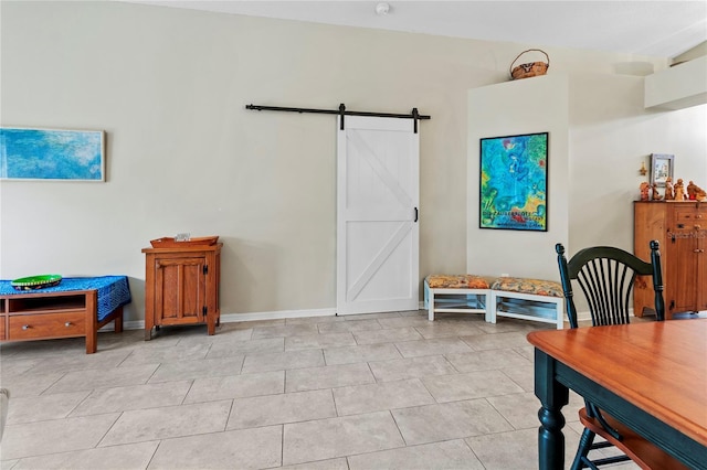 interior space featuring a barn door