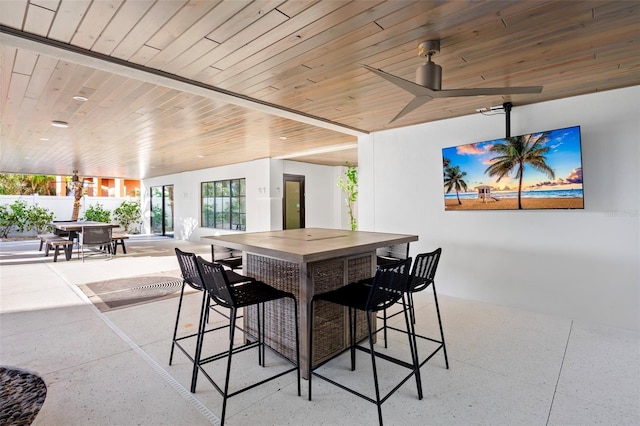 dining room featuring wood ceiling