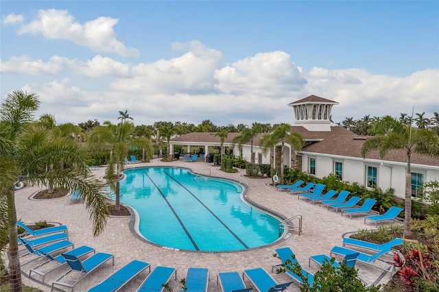 view of swimming pool featuring a gazebo and a patio