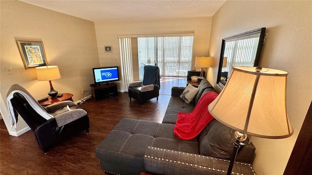 living room with dark wood-type flooring