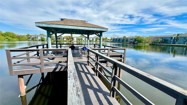 dock area with a water view