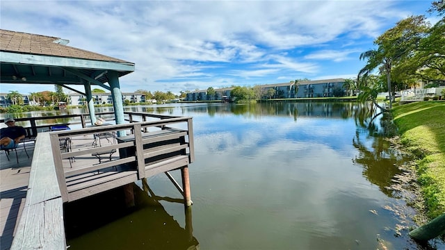 view of dock with a water view