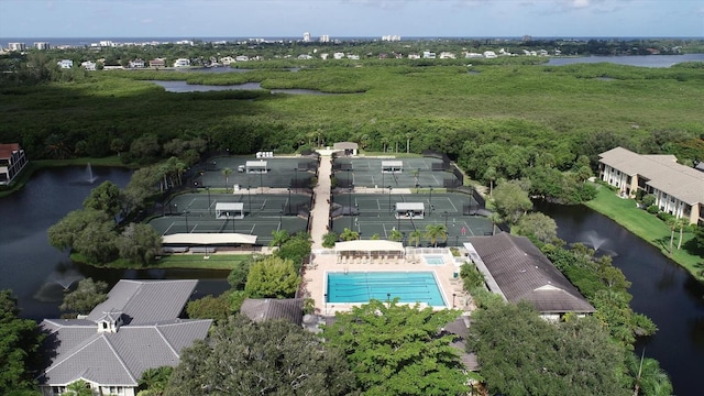 aerial view with a water view