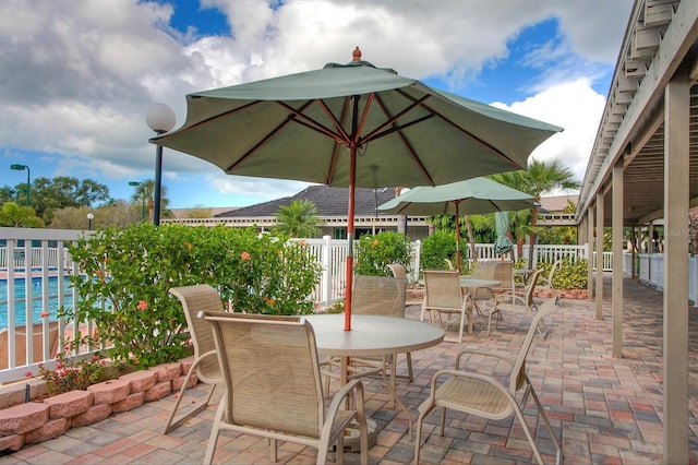 view of patio / terrace featuring a swimming pool