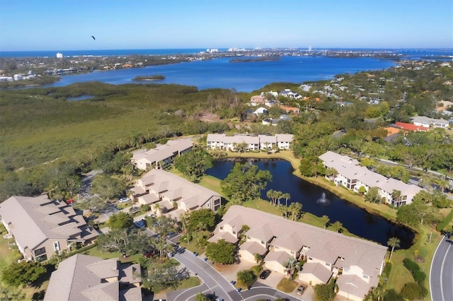 aerial view with a water view