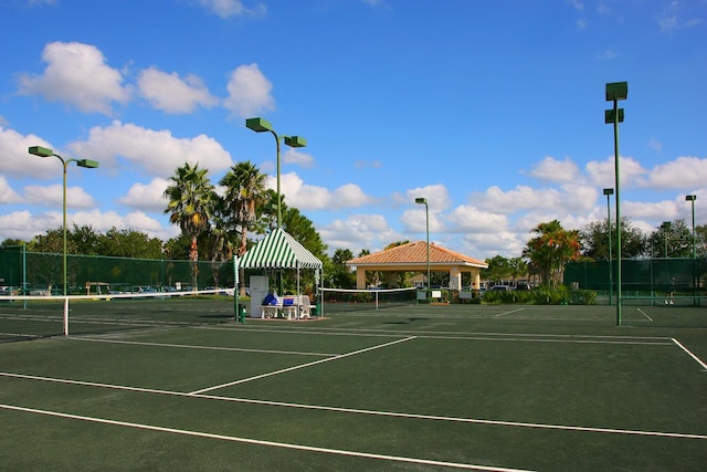 view of sport court featuring a gazebo