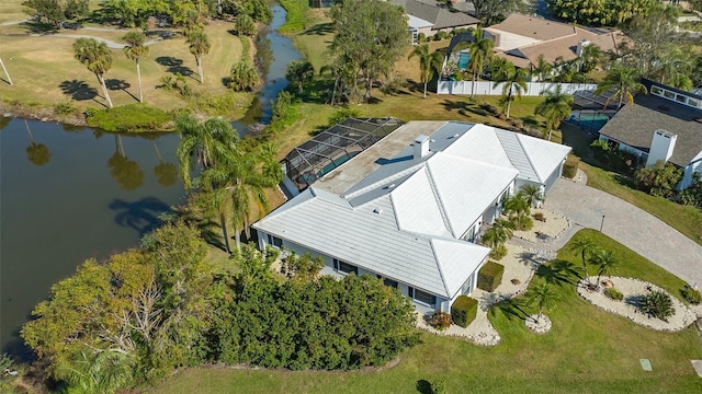 aerial view with a water view