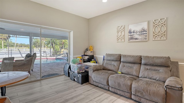 living room featuring light wood-type flooring