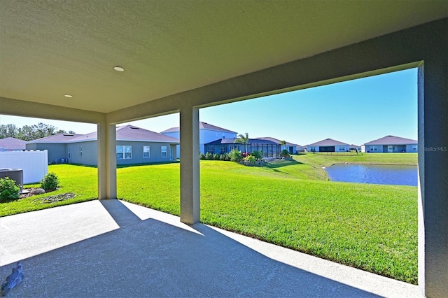 view of patio / terrace with a water view