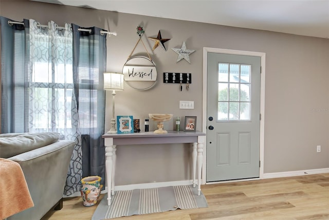 foyer entrance with hardwood / wood-style flooring