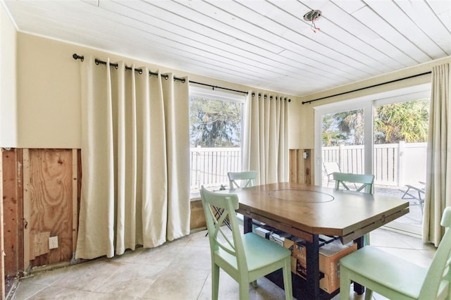 dining room featuring wooden ceiling