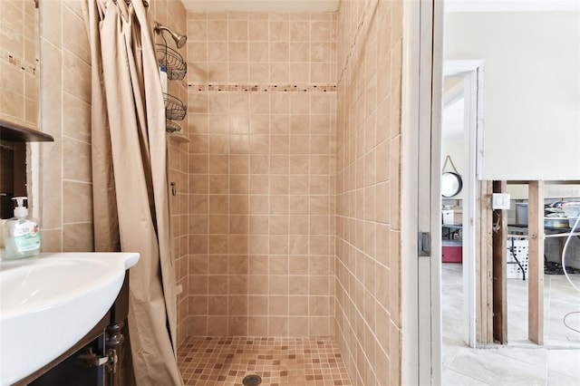 bathroom featuring vanity and walk in shower