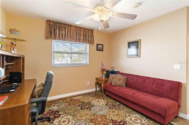 office area with ceiling fan