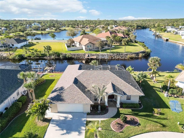 aerial view with a water view