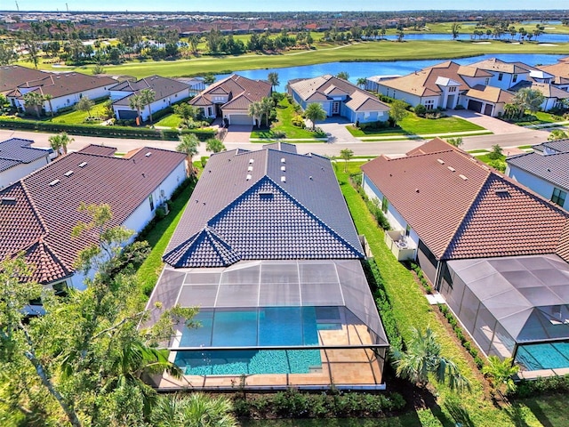 aerial view with a water view