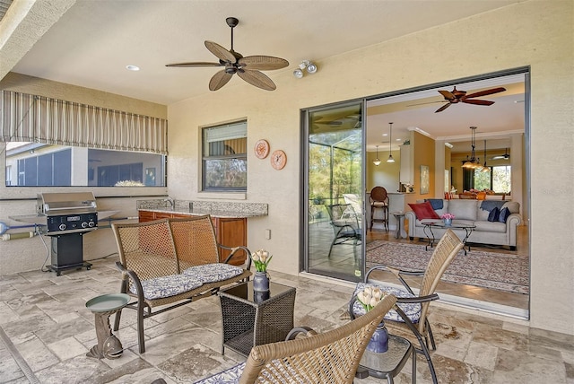 view of patio / terrace featuring an outdoor living space and grilling area