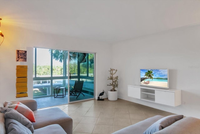 living room featuring light tile patterned flooring