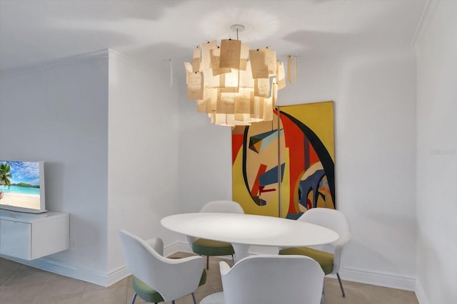 tiled dining space with crown molding