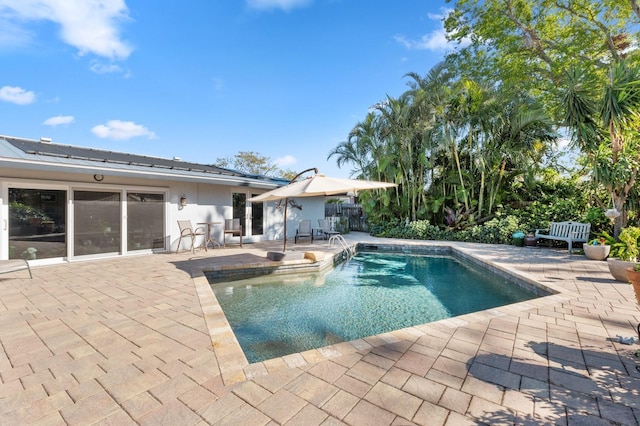 view of swimming pool with a patio