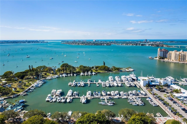 bird's eye view featuring a water view