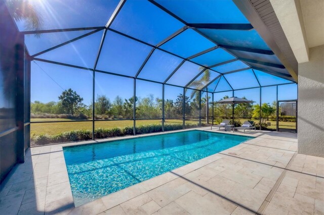 view of pool with a patio area and a lanai