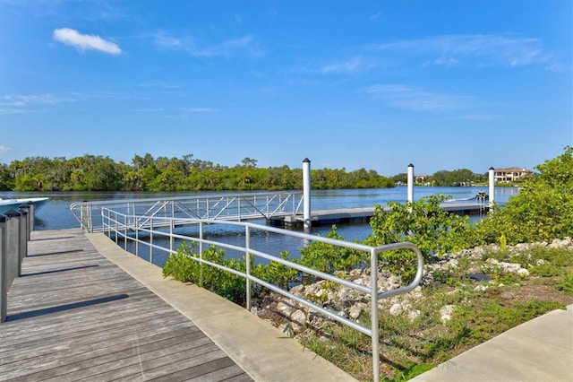 view of dock featuring a water view