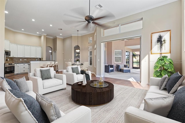 living room with ceiling fan