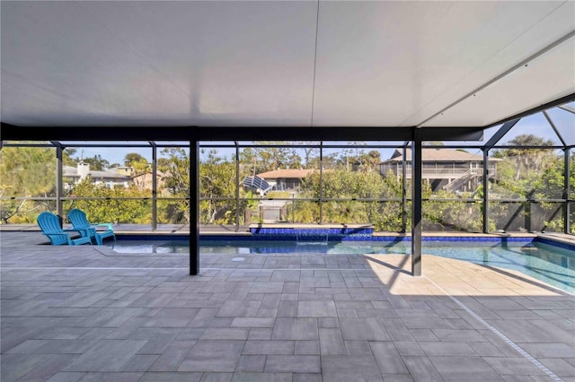 view of pool with pool water feature