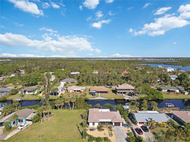 aerial view with a water view