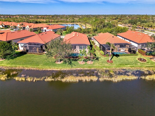 aerial view with a water view