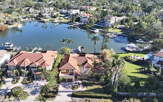 aerial view featuring a water view