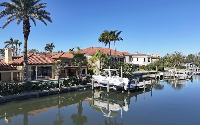 view of dock featuring a water view