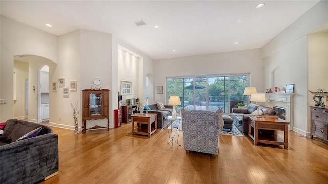 living room featuring light wood-type flooring