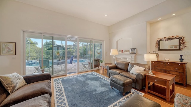 living room featuring light wood-type flooring