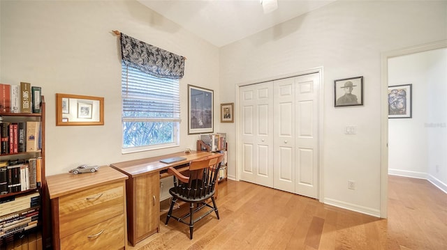 office space with light hardwood / wood-style floors