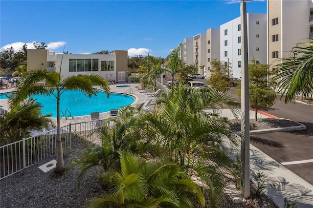 view of swimming pool with a patio area